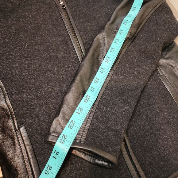 Eileen Fisher Jacket Black Leather Wool Womens Medium Silk Lined Full Zip - Picture 11 of 16